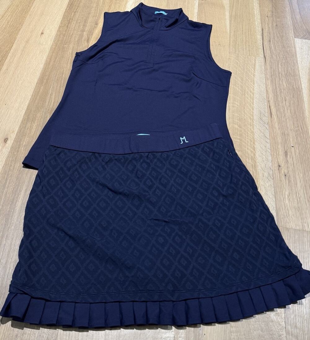 J. McLaughlin Agnes Tennis Skort Skirt + Top Set Catalina Size Large L Navy EUC